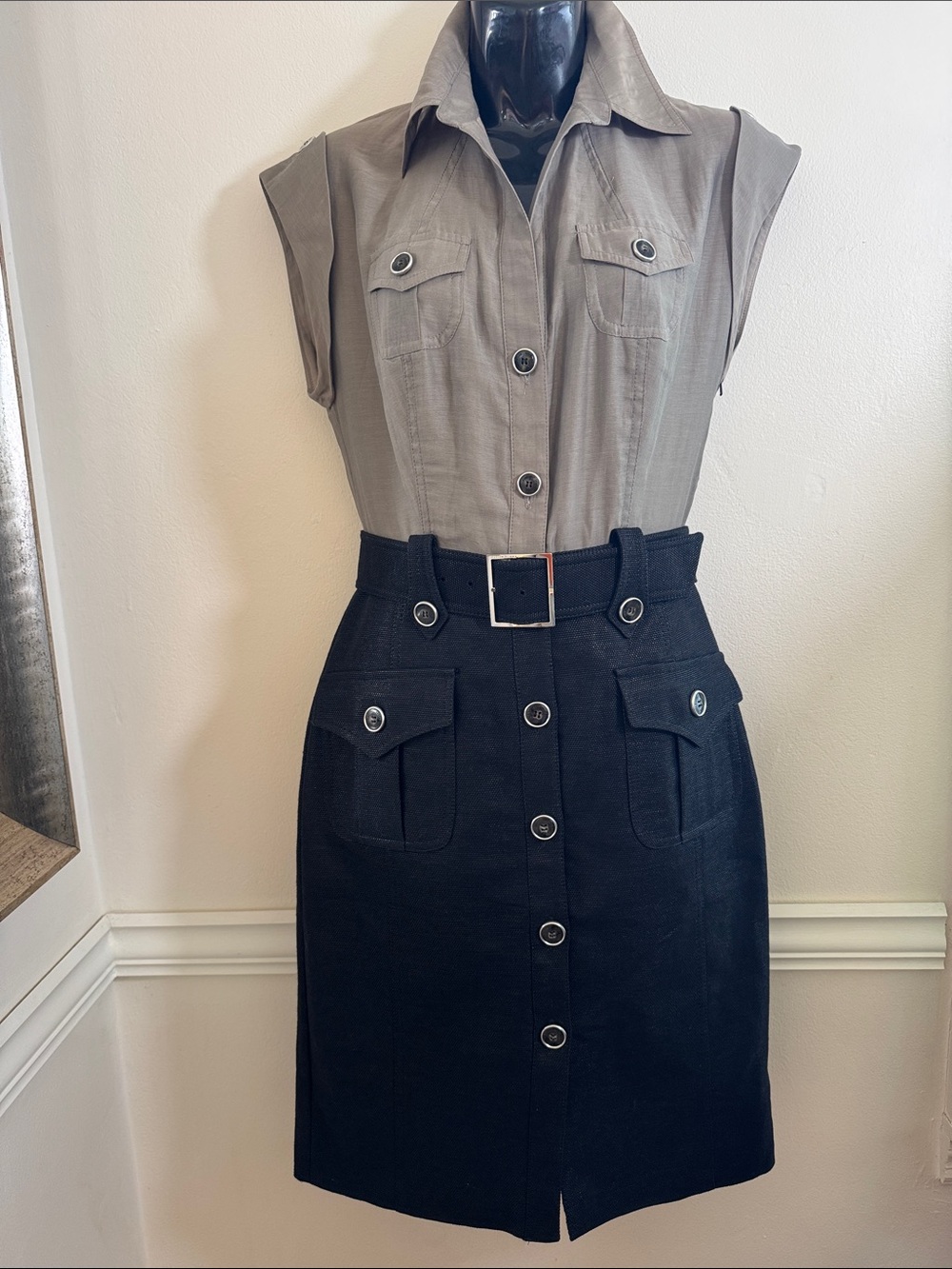 Karen Millen Military CapSleeve Two-Tone Dress | Size 6